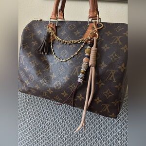 Handmade Bag Charm with Celine Dark Brown Monogram Canvas